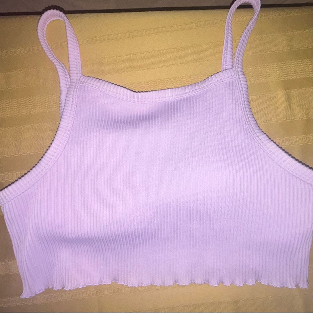 Hollister Purple Ribbed Cropped Swim Tank Top